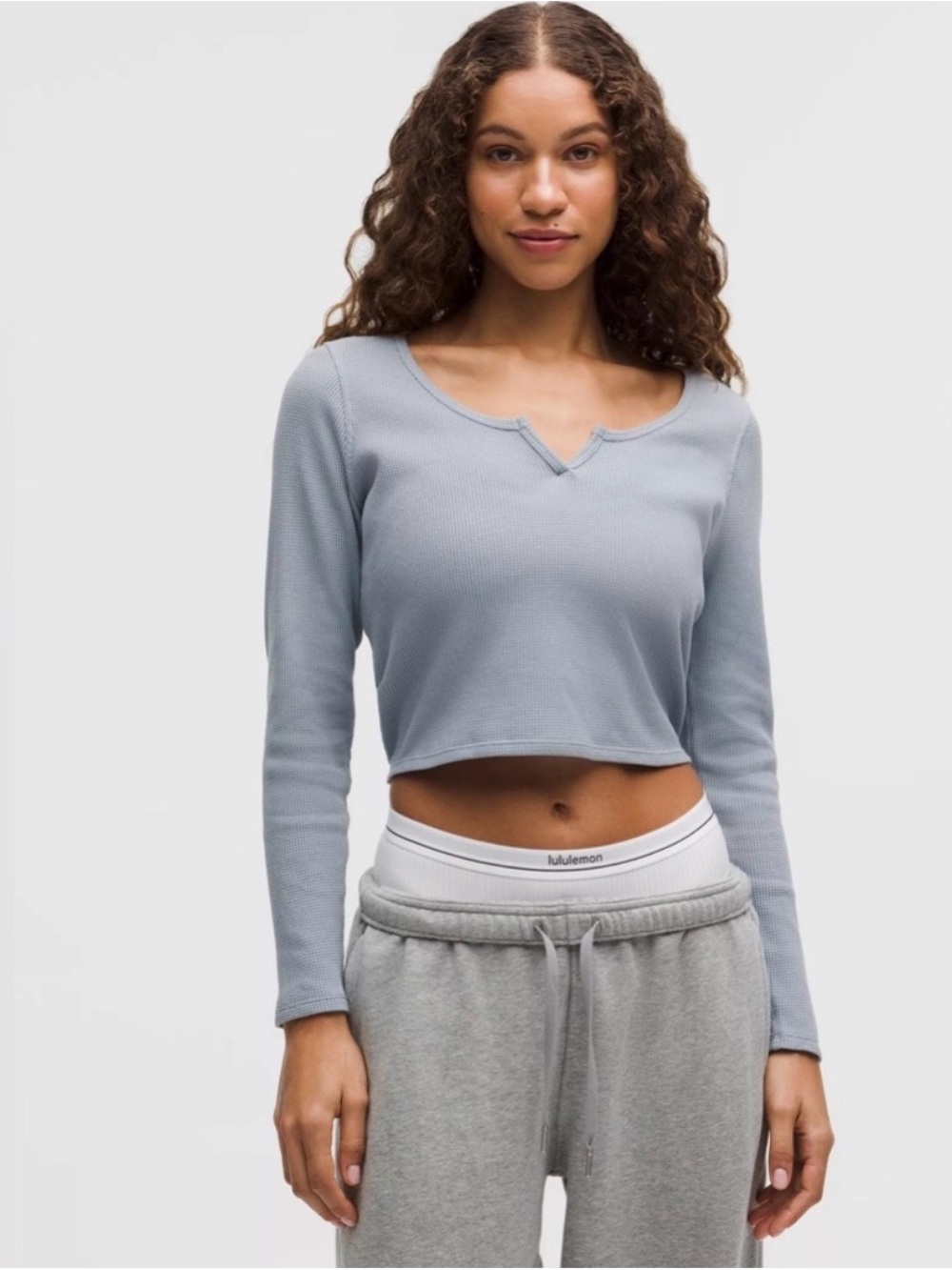 lululemon athletica Women's grey Long-Sleeve Cropped Ribbed Top